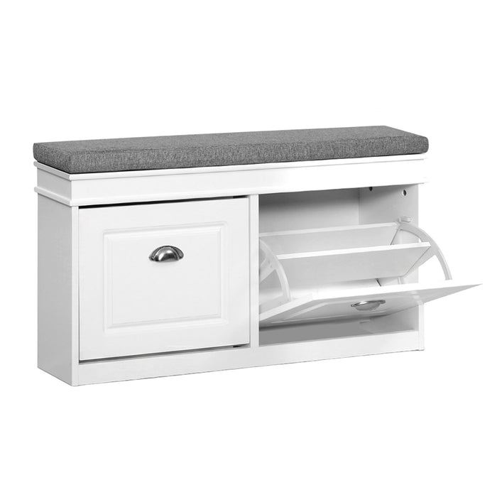 Artiss 2x Shoe Bench Set Flip Drawer White