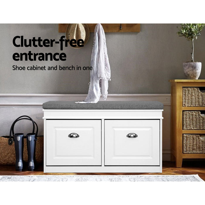 Artiss 2x Shoe Bench Set Flip Drawer White