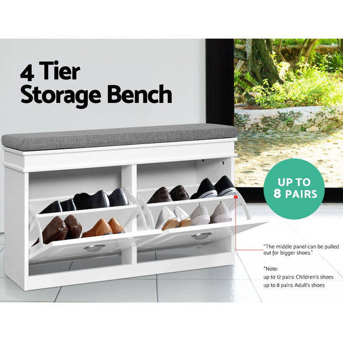 Artiss 2x Shoe Bench Set Flip Drawer White