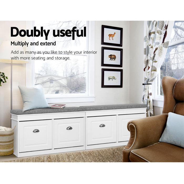 Artiss 2x Shoe Bench Set Flip Drawer White