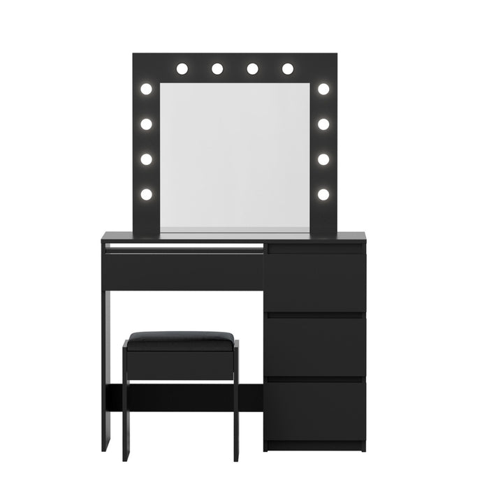 Artiss Dressing Table Set Stool 12 Led Bulbs Black