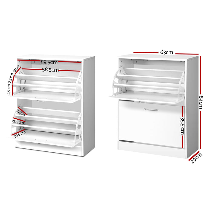Artiss 2x Shoe Cabinet Storage Organiser 2 Flip Drawer White