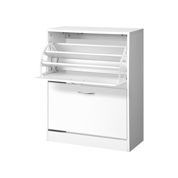 Artiss 2x Shoe Cabinet Storage Organiser 2 Flip Drawer White