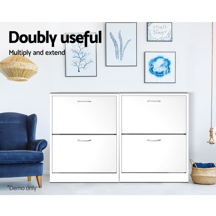 Artiss 2x Shoe Cabinet Storage Organiser 2 Flip Drawer White