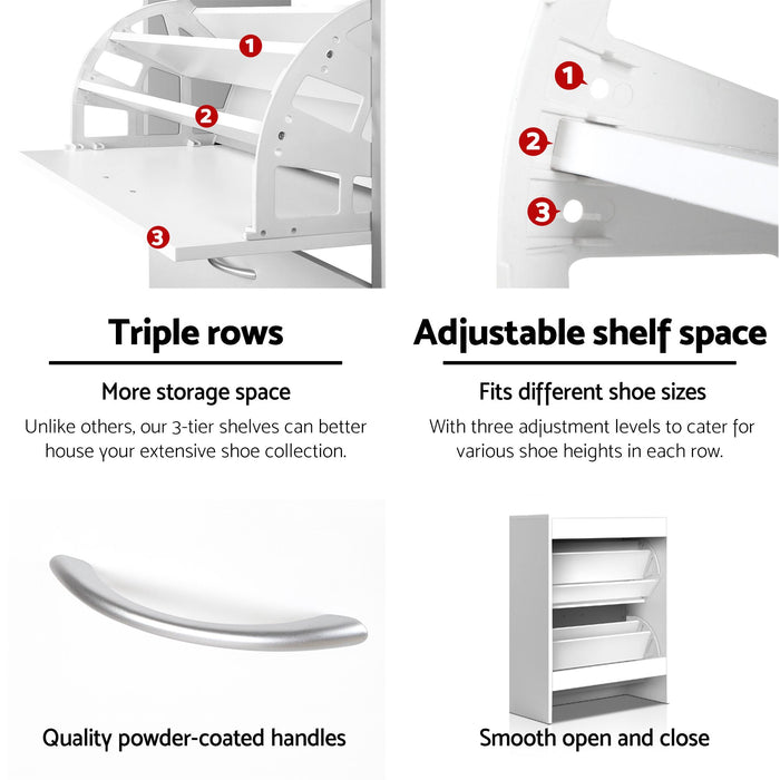 Artiss 2x Shoe Cabinet Storage Organiser 2 Flip Drawer White