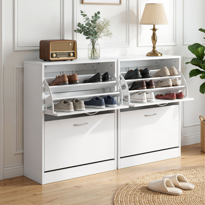 Artiss 2x Shoe Cabinet Storage Organiser 2 Flip Drawer White
