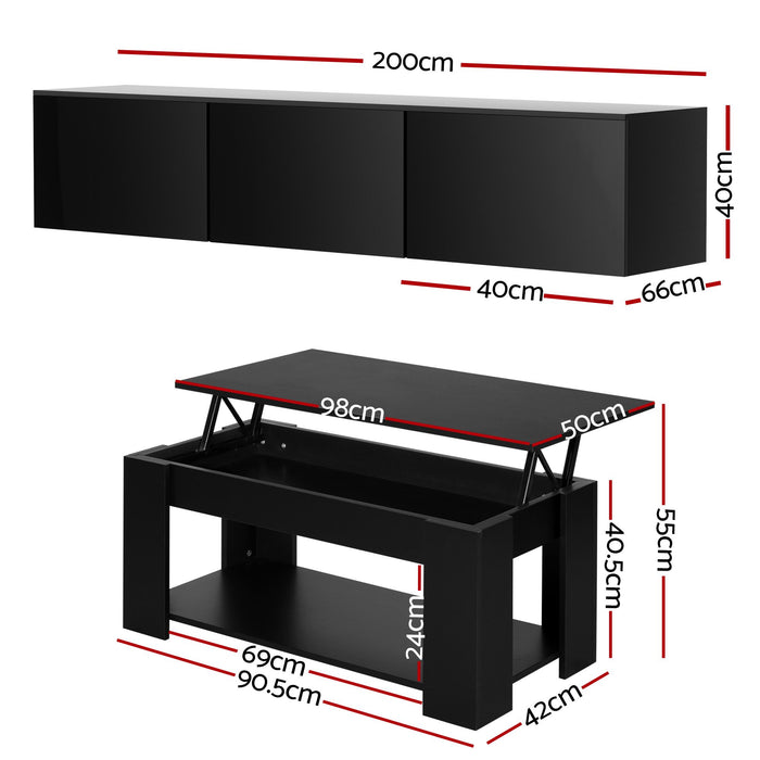 Artiss TV Unit & Coffee Table Set Storage Cabinet Black