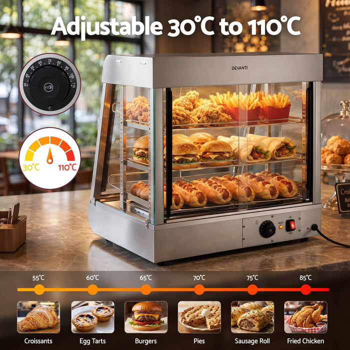 Devanti Commercial Food Warmer 1500W 3 Shelf Heated Display Cabinet