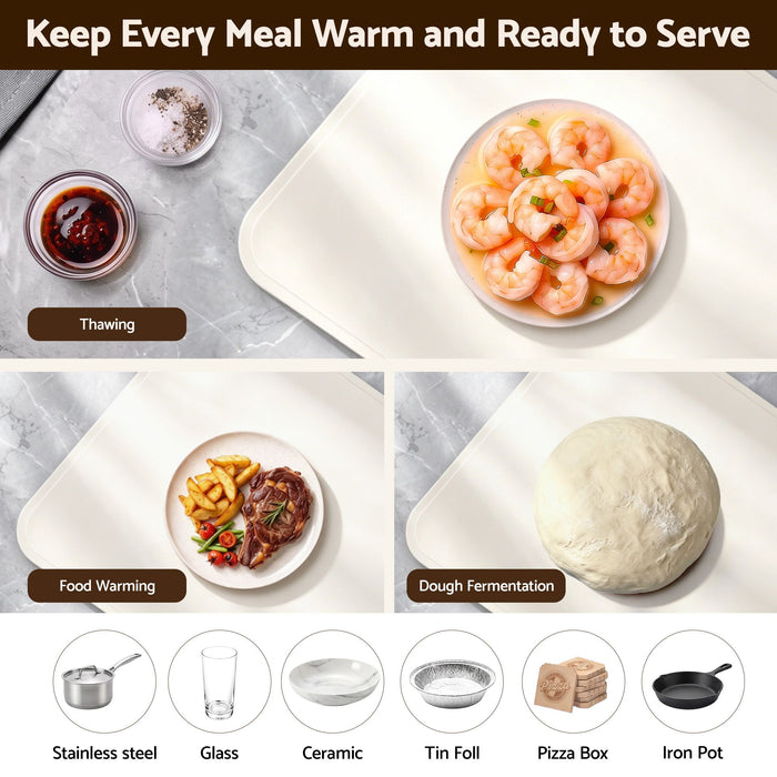 Devanti Food Warming Mat 60 x 38cm Electric Food Warmer With Timer White