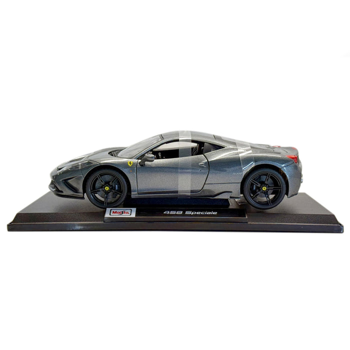 Maisto 1:18 Metallic Diecast + Plastic Part Car Model Ferrari 458 Speciale Grey