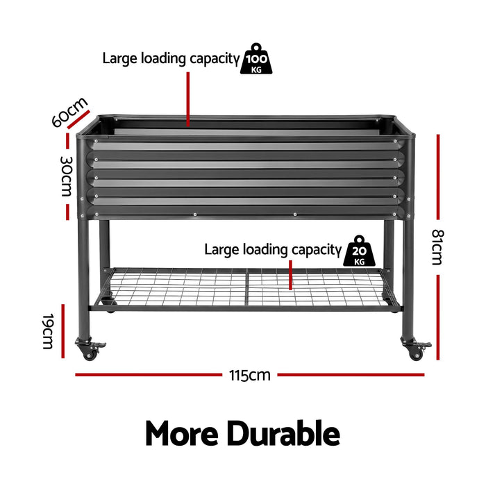 Green Fingers Mobile Raised Garden Bed With Wheels Storage Shelf 81cm Height for Vegetables Herb Charcoal