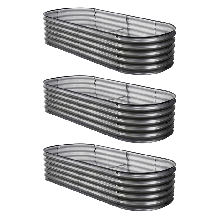 Green Fingers 3 Pcs Raised Garden Bed Kit Oval Galvanized Steel Planter Boxes 160x80x42cm, Heavy Duty Metal Elevated Garden Bed for Vegetables Flowers Herbs, with Safety Edging, Gloves & Pegs Included