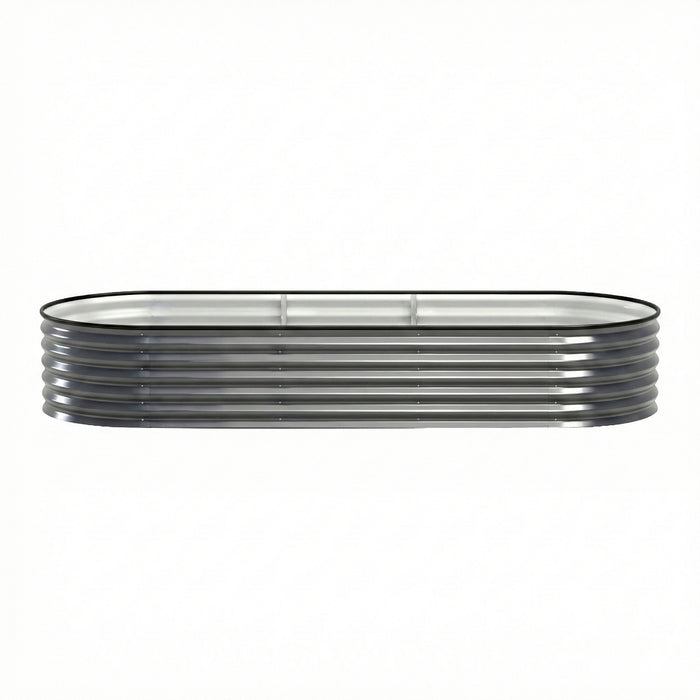 Green Fingers 3 Pcs Raised Garden Bed Kit Oval Galvanized Steel Planter Boxes 240x80x42cm, Heavy Duty Metal Elevated Garden Bed for Vegetables Flowers Herbs, with Safety Edging, Gloves & Pegs Included