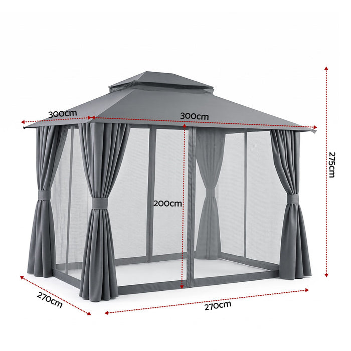 Instahut Gazebo 3x3m Canopy Outdoor Steel Frame Patio Tent Curtains Marquee Grey
