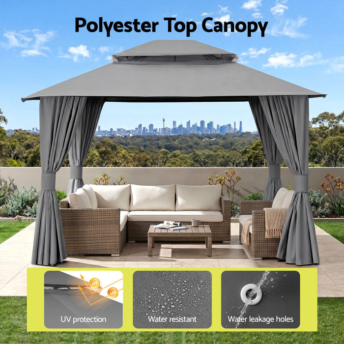 Instahut Gazebo 3x3m Canopy Outdoor Steel Frame Patio Tent Curtains Marquee Grey