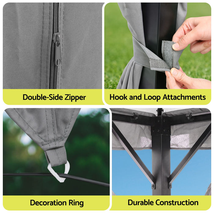 Instahut Gazebo 3x3m Canopy Outdoor Steel Frame Patio Tent Curtains Marquee Grey