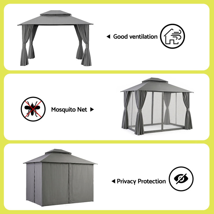 Instahut Gazebo 3x3m Canopy Outdoor Steel Frame Patio Tent Curtains Marquee Grey