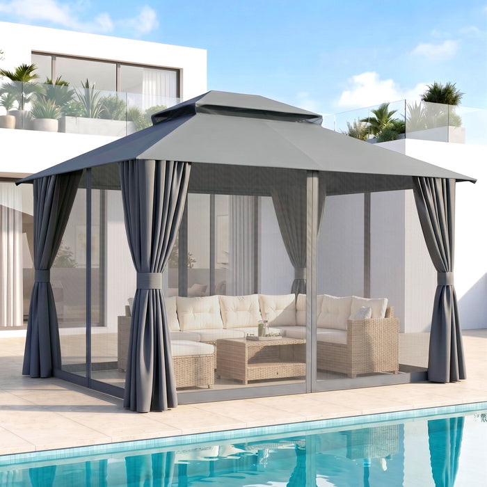 Instahut Gazebo 3x3m Canopy Outdoor Steel Frame Patio Tent Curtains Marquee Grey