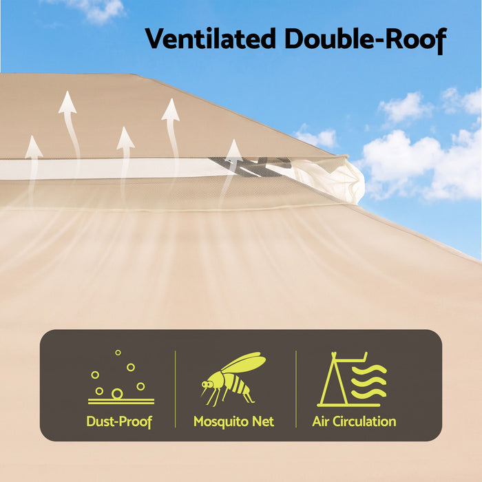 Instahut Gazebo 3x4m Canopy Outdoor Steel Frame Patio Tent Curtains Marquee Beige