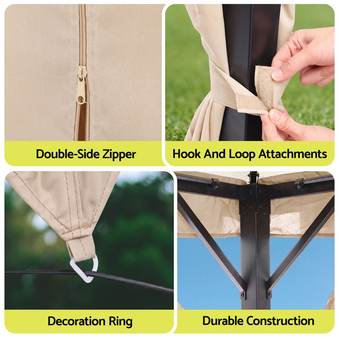 Instahut Gazebo 3x4m Canopy Outdoor Steel Frame Patio Tent Curtains Marquee Beige