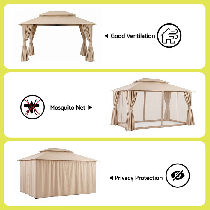 Instahut Gazebo 3x4m Canopy Outdoor Steel Frame Patio Tent Curtains Marquee Beige