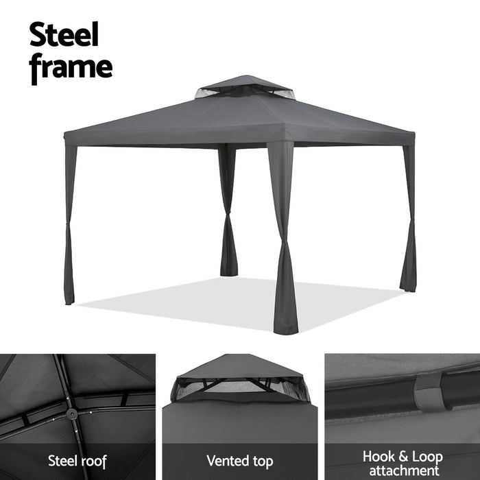Instahut Gazebo Marquee 3m Outdoor Event Tent Camping Party Mesh Wall Canopy Grey