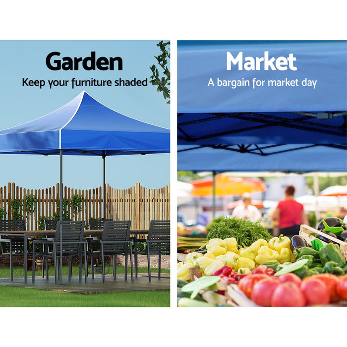 Instahut Gazebo Pop Up Marquee 3x3 Folding Tent Outdoor Camping 500D Oxford Blue