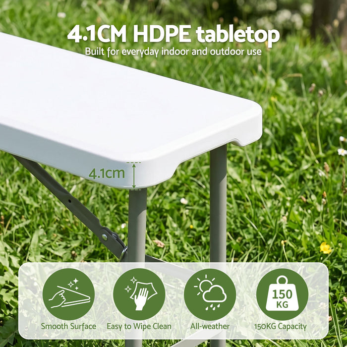 Gardeon 180cm Folding Garden Bench Portable Trestle Seat HDPE Fold In Half White