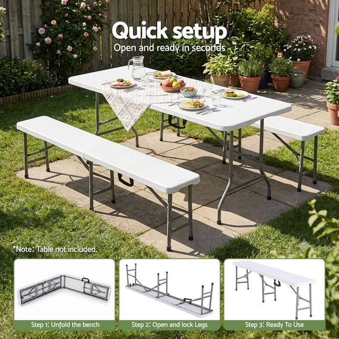 Gardeon 180cm Folding Garden Bench Portable Trestle Seat HDPE Fold In Half White