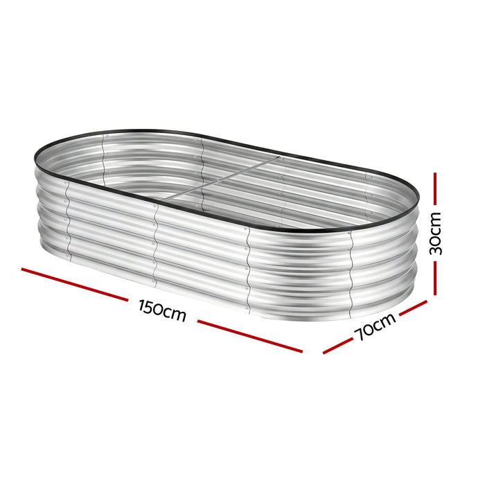 Green Fingers Raised Garden Bed Galvanised Oval Metal Planter Box Large Outdoor 150x70x30cm Silver