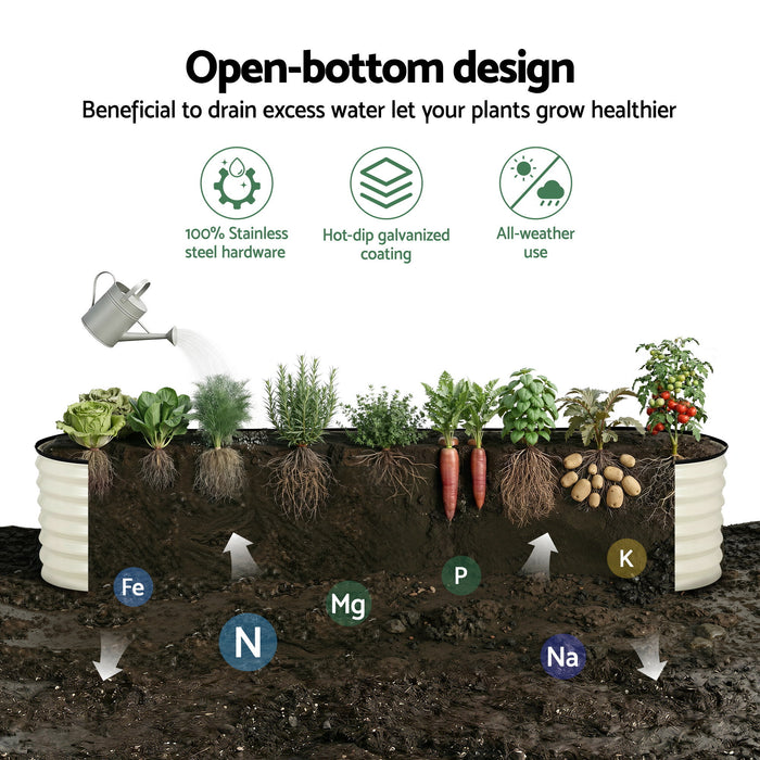 Green Fingers Oval Raised Garden Bed Galvanised Planter Box Rust Resistant 240x60x45cm White