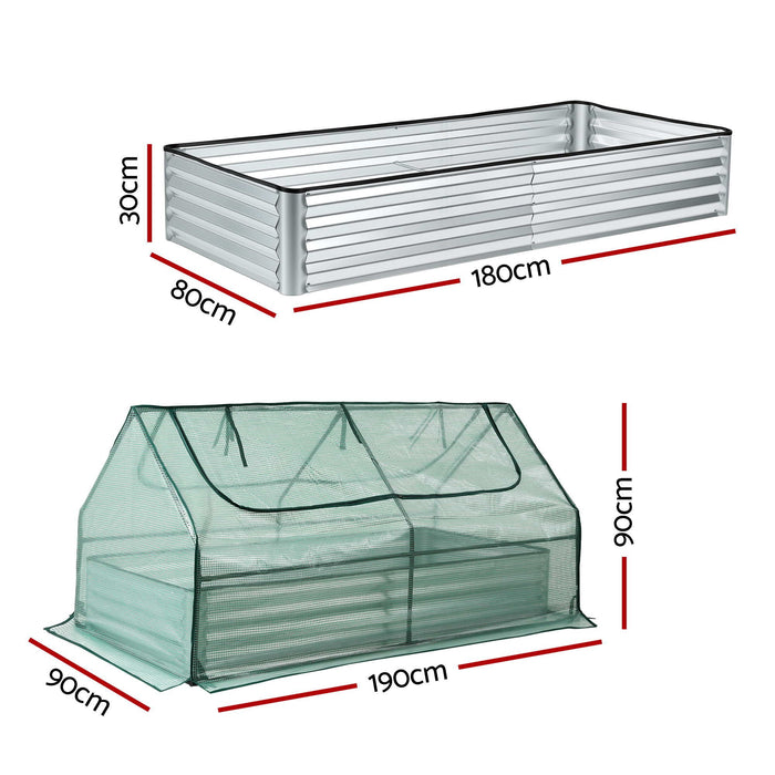 Green Fingers Raised Garden Bed with Greenhouse 3 in 1 Galvanised Planter Box Kit