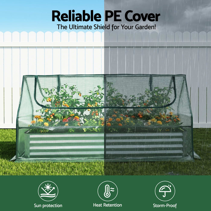 Green Fingers Raised Garden Bed with Greenhouse 3 in 1 Galvanised Planter Box Kit
