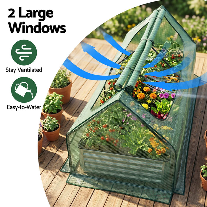 Green Fingers Raised Garden Bed with Greenhouse 3 in 1 Galvanised Planter Box Kit