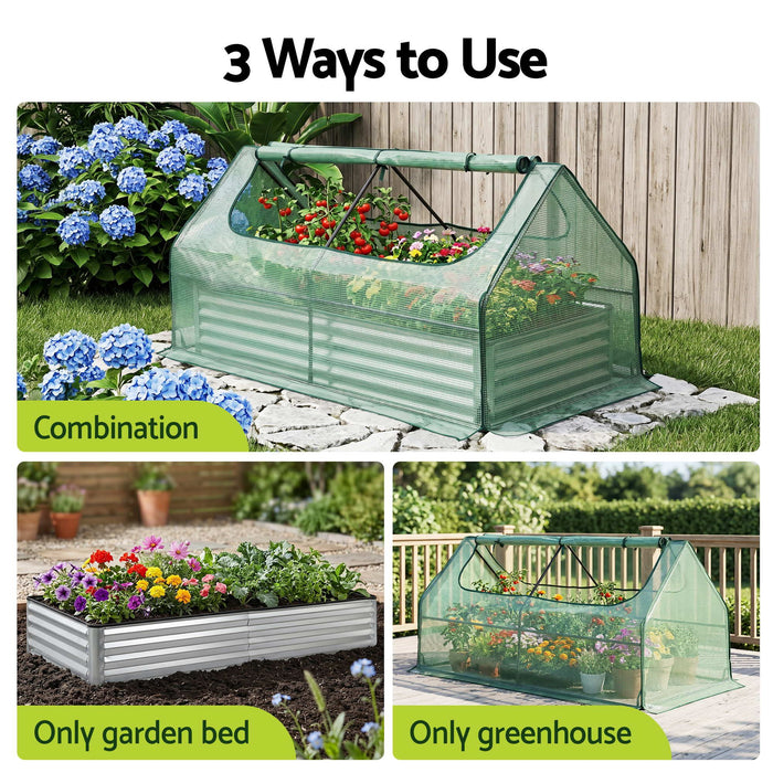 Green Fingers Raised Garden Bed with Greenhouse 3 in 1 Galvanised Planter Box Kit