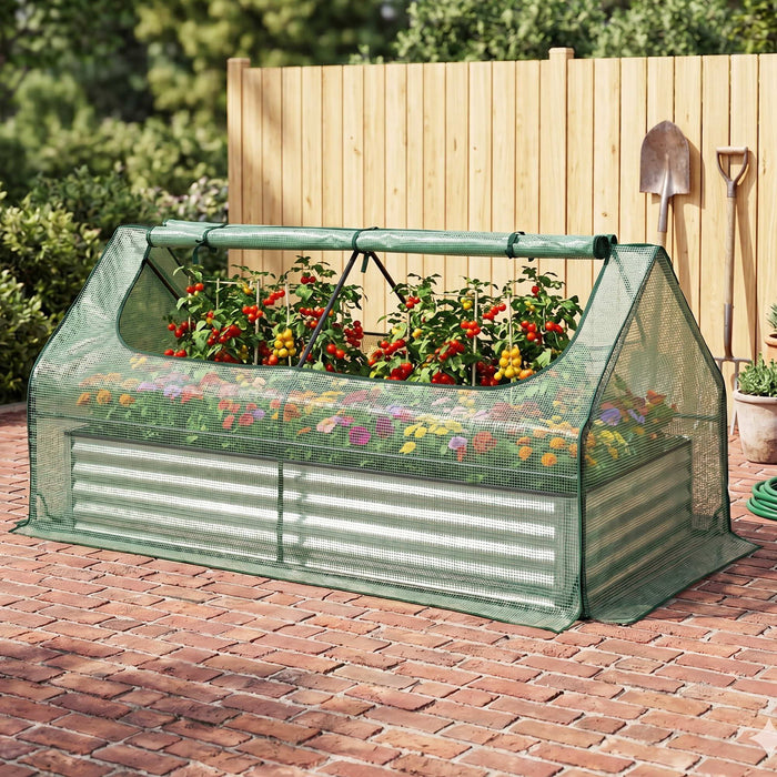 Green Fingers Raised Garden Bed with Greenhouse 3 in 1 Galvanised Planter Box Kit