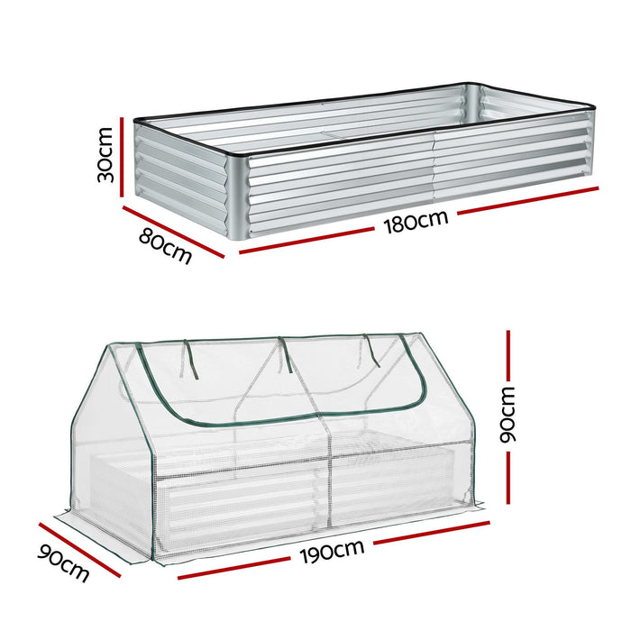 Green Fingers 3 in 1 Raised Garden Bed with Greenhouse Galvanised Planter Box Kit