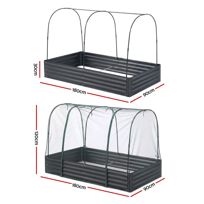 Green Fingers Raised Garden Bed with Mesh Netting Galvanised Planter Box Bird Proof 180x90x120cm