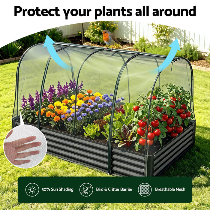 Green Fingers Raised Garden Bed with Mesh Netting Galvanised Planter Box Bird Proof 180x90x120cm