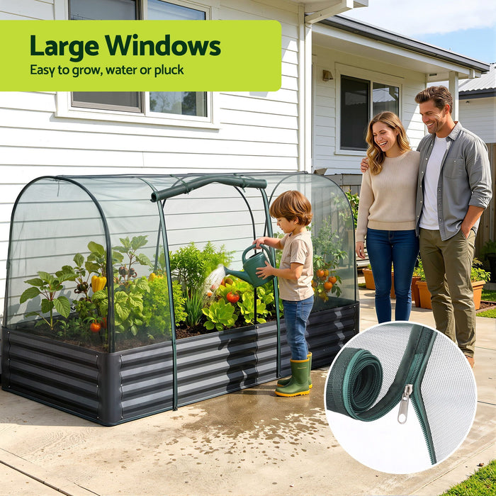 Green Fingers Raised Garden Bed with Mesh Netting Galvanised Planter Box Bird Proof 180x90x120cm