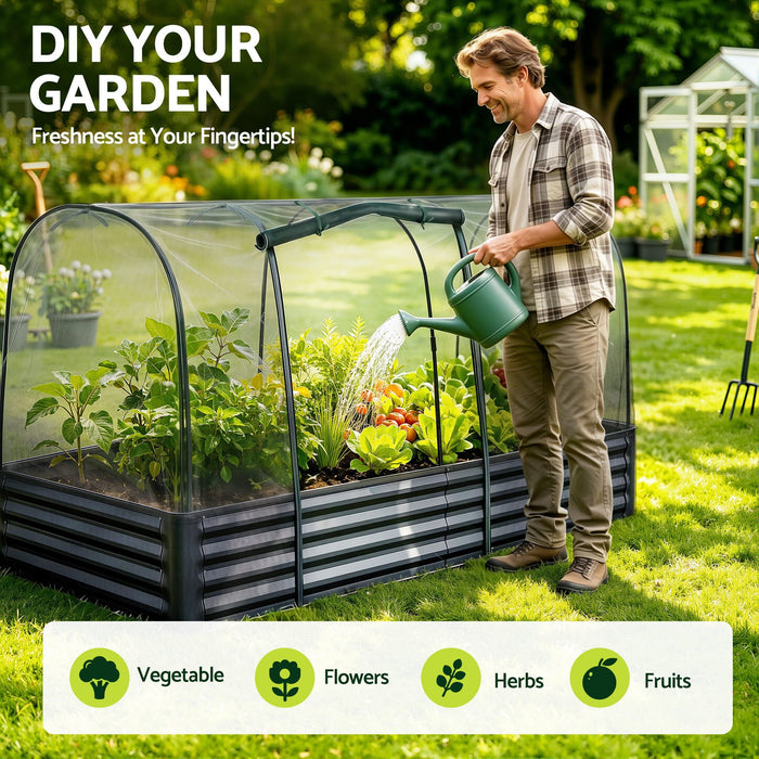 Green Fingers Raised Garden Bed with Mesh Netting Galvanised Planter Box Bird Proof 180x90x120cm