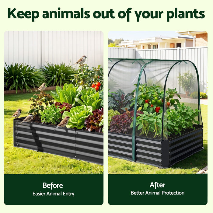 Green Fingers Raised Garden Bed with Mesh Netting Galvanised Planter Box Bird Proof 180x90x120cm