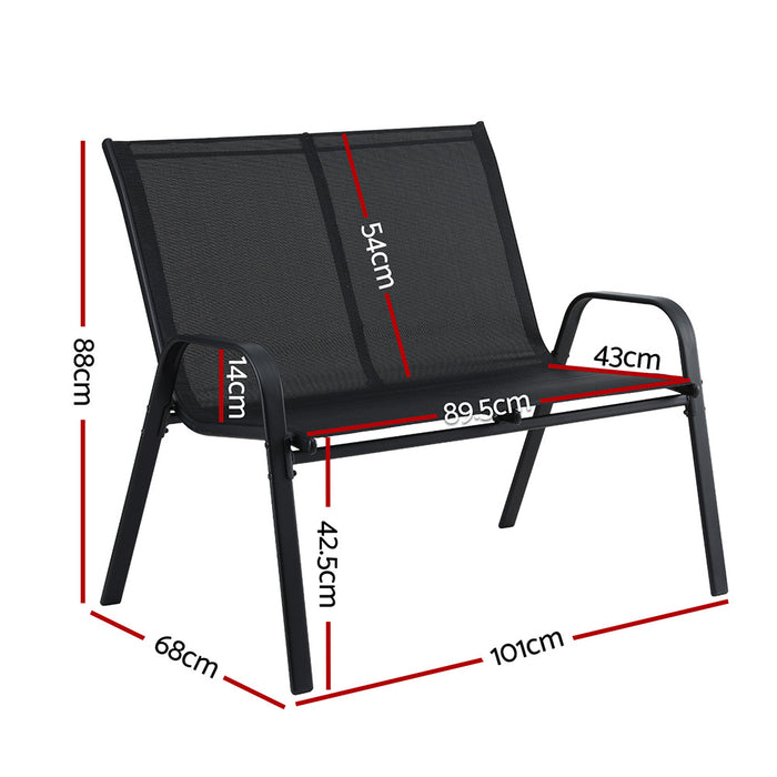 Gardeon Garden Bench Seat Steel Outdoor Patio Park Lounge Backyard Chair Black