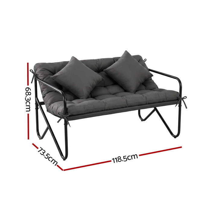 Gardeon Garden Bench 2 Seater Outdoor Bench Metal with Cushion 118cm Black
