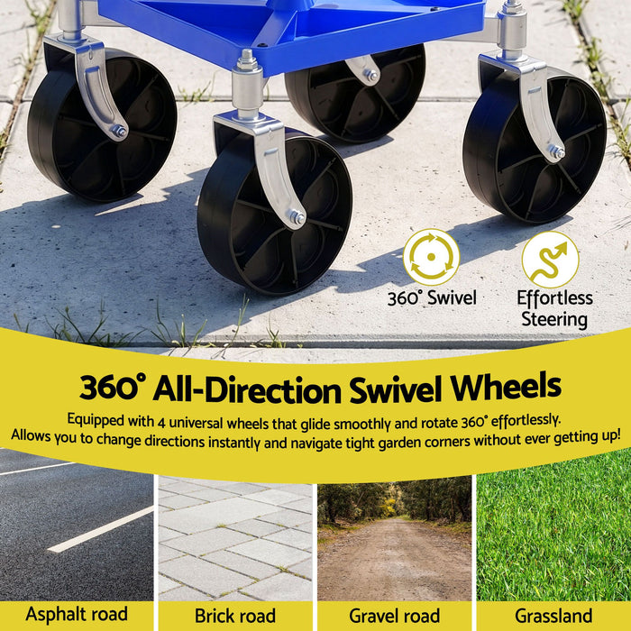 Gardeon Garden Cart Seat Rolling Stool 360 Swivel Height Adjustable Heavy Duty Blue