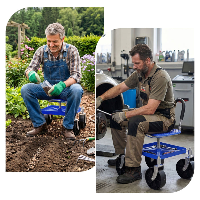 Gardeon Garden Cart Seat Rolling Stool 360 Swivel Height Adjustable Heavy Duty Blue