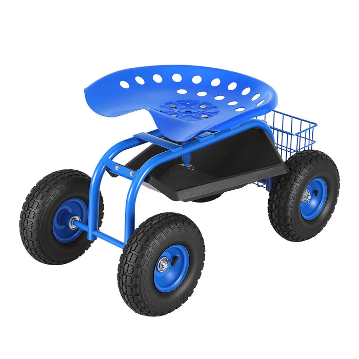 Gardeon Garden Seat with Wheels 360 Swivel Adjustable Height Rolling Stool 150kg