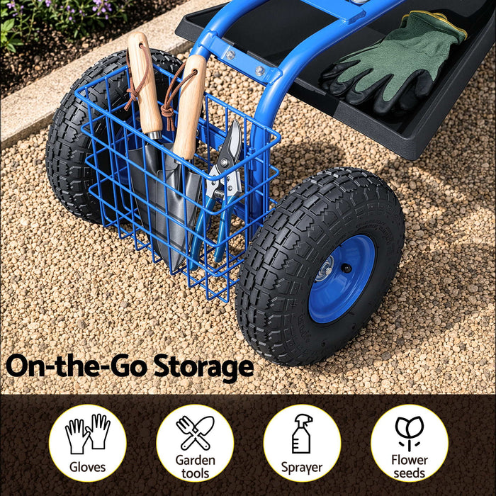 Gardeon Garden Seat with Wheels 360 Swivel Adjustable Height Rolling Stool 150kg