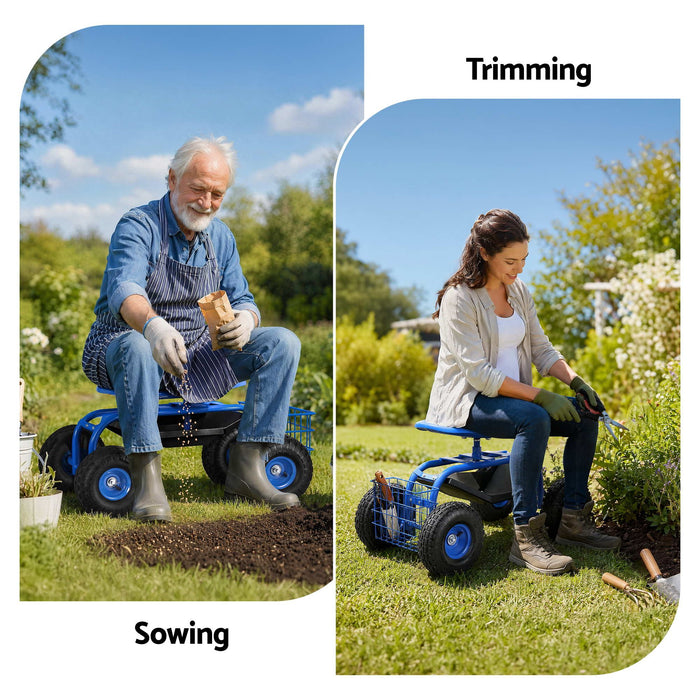 Gardeon Garden Seat with Wheels 360 Swivel Adjustable Height Rolling Stool 150kg