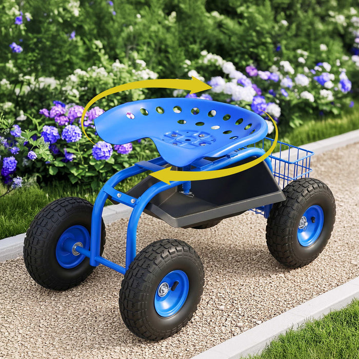 Gardeon Garden Seat with Wheels 360 Swivel Adjustable Height Rolling Stool 150kg